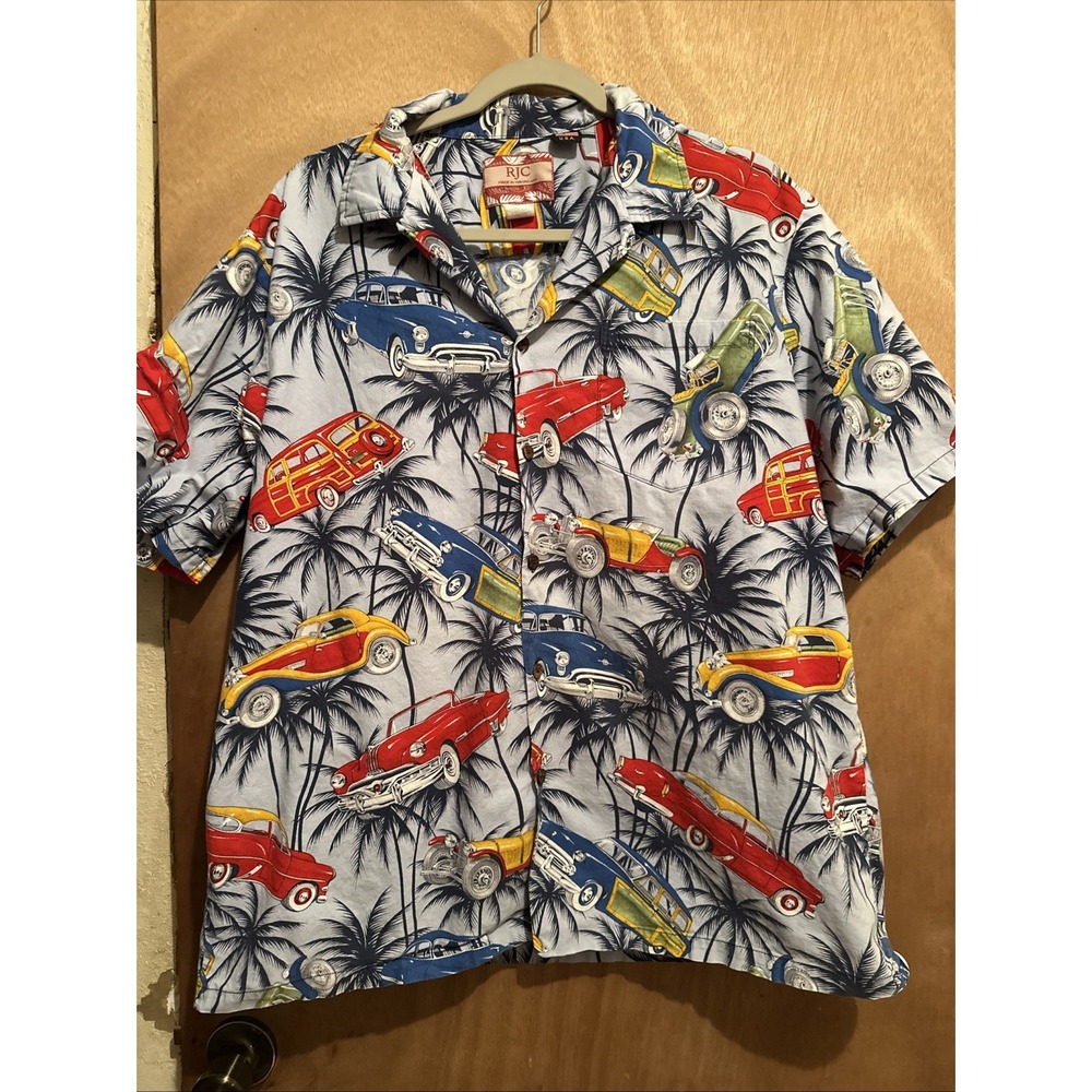 Classic cars Hawaiian Shirt Sz XL 100% cotton made in Hawaii. RJC brand. Vtg.